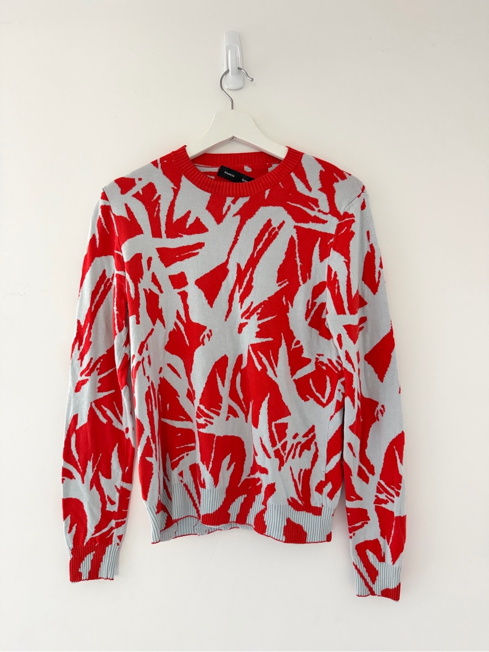 Proenza Schouler Red & Light Gray Abstract Crewneck Sweater
